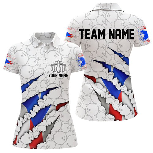 Personalized Puerto Rico Flag Bowling Polo Shirts For Women, Puerto Rico Bowling Jerseys IPHW8725