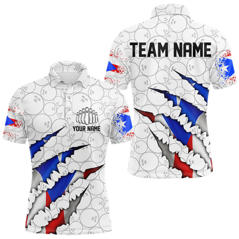 Personalized Puerto Rico Flag Bowling Polo Shirts For Men, Puerto Rico Bowling Jerseys IPHW8725
