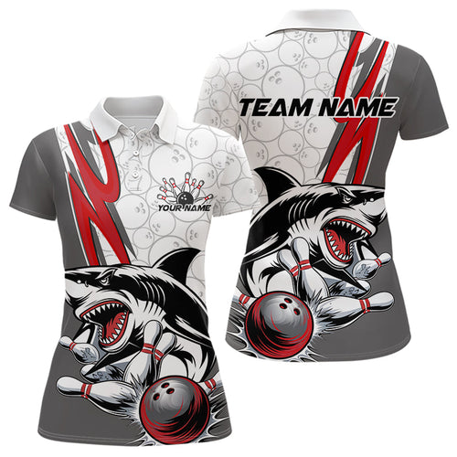Custom Red Shark Bowling Polo Shirts For Women, Shark Bowling Team Tournament Outfits IPHW8728