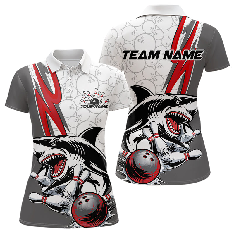 Custom Red Shark Bowling Polo Shirts For Women, Shark Bowling Team Tournament Outfits IPHW8728
