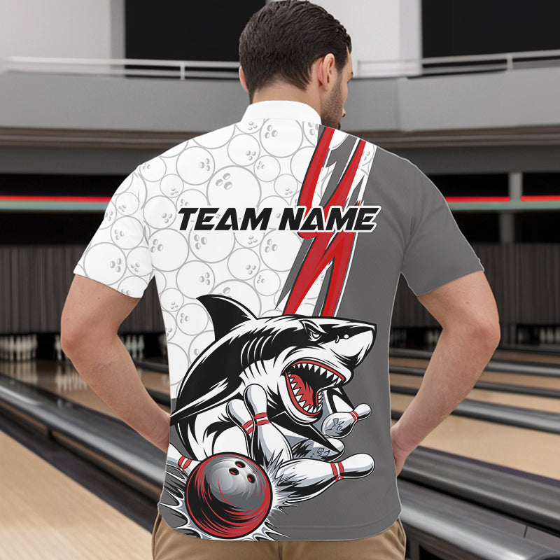 Custom Red Shark Bowling Quarter-Zip Shirts For Men, Shark Bowling Team Tournament Outfits IPHW8728