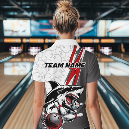 Custom Red Shark Bowling Quarter-Zip Shirt For Women, Shark Bowling Team Tournament Outfits IPHW8728