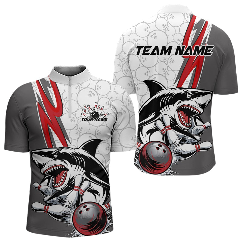 Custom Red Shark Bowling Quarter-Zip Shirts For Men, Shark Bowling Team Tournament Outfits IPHW8728