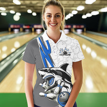 Load image into Gallery viewer, Custom Blue Shark Bowling Polo Shirts For Women, Shark Bowling Team Tournament Outfits IPHW8729
