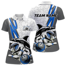 Load image into Gallery viewer, Custom Blue Shark Bowling Polo Shirts For Women, Shark Bowling Team Tournament Outfits IPHW8729
