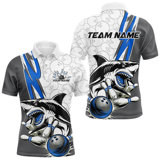 Custom Blue Shark Bowling Polo Shirts For Men, Shark Bowling Team Tournament Outfits IPHW8729