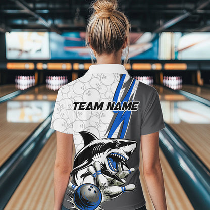 Custom Blue Shark Bowling Women Quarter-Zip Shirts, Shark Bowling Team Tournament Outfits IPHW8729