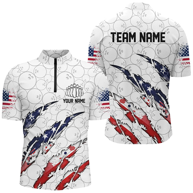 Custom American Flag Patriotic Bowling Shirts For Men, Personalized Bowling Team Shirts IPHW7043