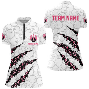 Custom Breast Cancer Pink Ribbon Ladies Bowling Shirts, Breast Cancer Awareness Team Jersey IPHW7045