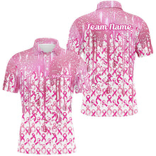 Load image into Gallery viewer, 3D Pink Glitter Pink Ribbon Pattern Custom Breast Cancer Polo Shirts For Women IPHW7050