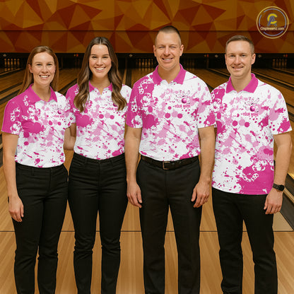 Custom Pink Bowling Polo Shirts For Men, Bowling Team Shirts Bowling Jerseys With Name IPHW7052