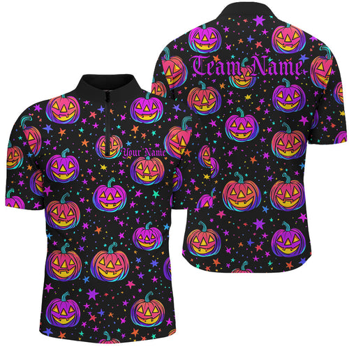 Colorful Pumpkins Custom Halloween Bowling Shirts For Men, Halloween Team Outfits Bowling Gift IPHW7602