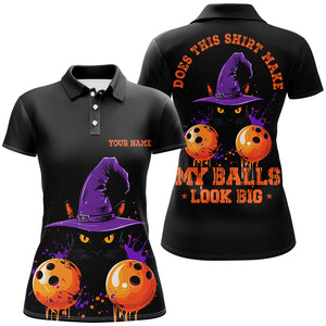 Halloween Black Cat Custom Funny Ladies Bowling Shirts "This Shirt Make My Balls Look Big" IPHW7604