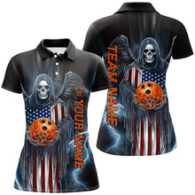 Load image into Gallery viewer, Custom Us Ladies Bowling Shirts, American Flag Skull Patriotic Bowling Team Shirt Outfit IPHW7606