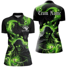 Load image into Gallery viewer, Black And Green Flame Grim Reaper Custom Halloween Ladies Bowling Shirts, Bowlers Outfits IPHW7609