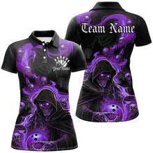 Load image into Gallery viewer, Black And Purple Flame Grim Reaper Custom Halloween Ladies Bowling Shirts, Bowlers Outfits IPHW7610