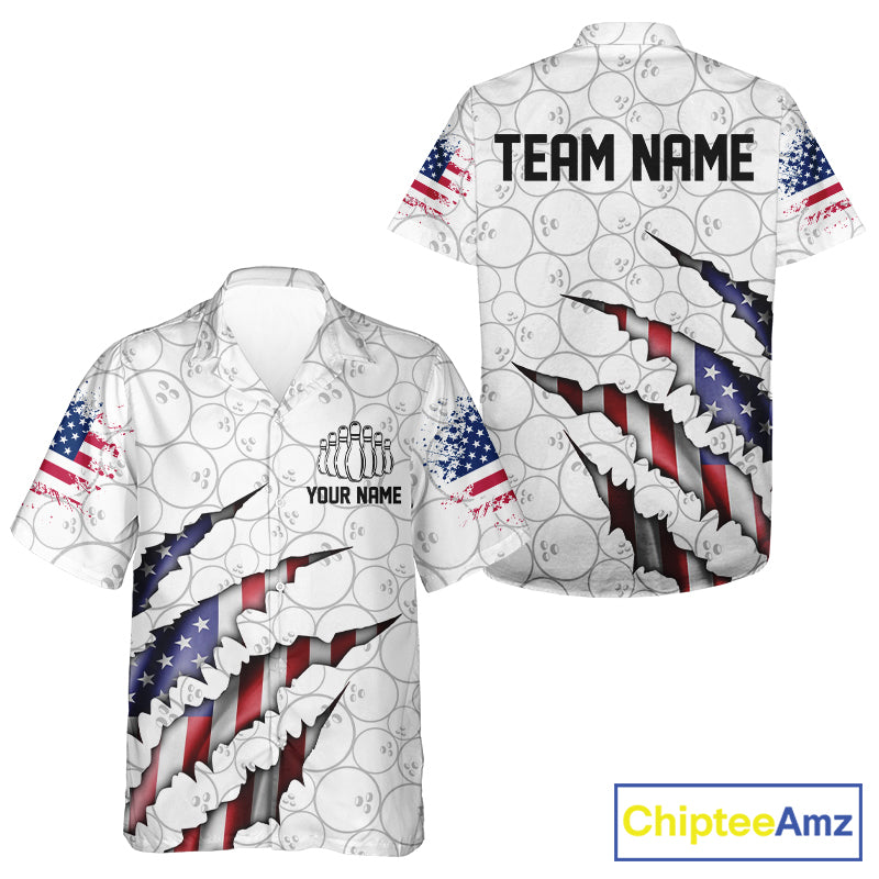 Personalized American Flag US Bowling Team Hawaiian Shirts For Men Patriotic Bowling Gifts IPHW5523