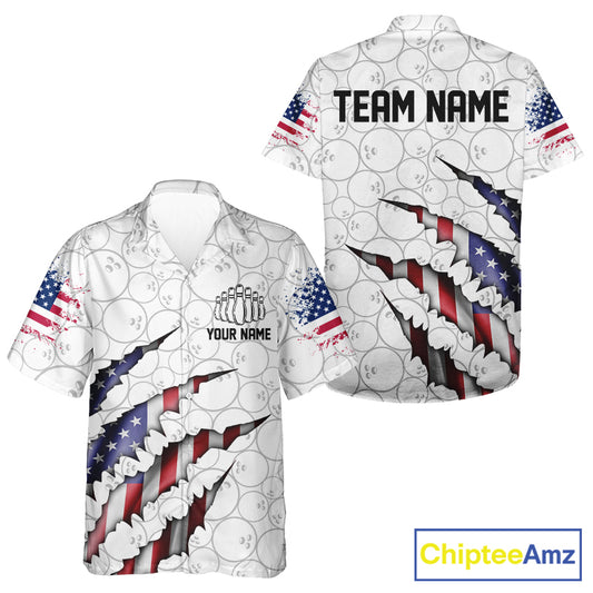 Personalized American Flag US Bowling Team Hawaiian Shirts For Men Patriotic Bowling Gifts IPHW5523