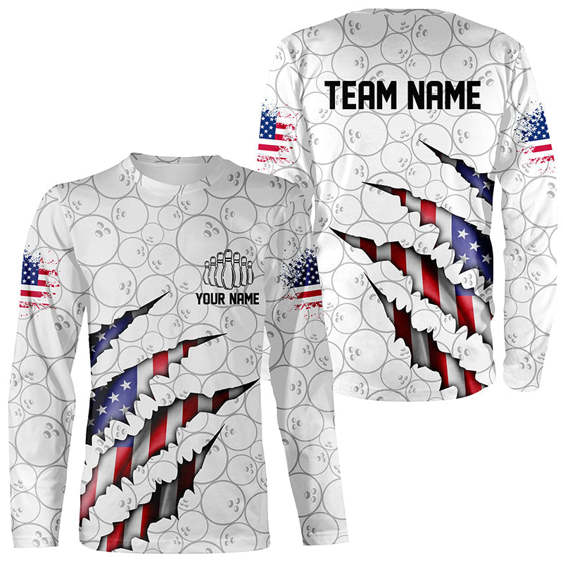 Custom Patriotic Long Sleeve Bowling Shirts For Men And Women, American Flag Usa Bowling League Shirts IPHW5523