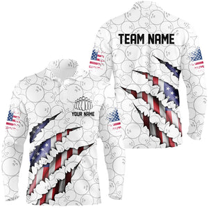 Custom Patriotic Long Sleeve Bowling Shirts For Men, American Flag Usa Bowling League Shirts IPHW5523