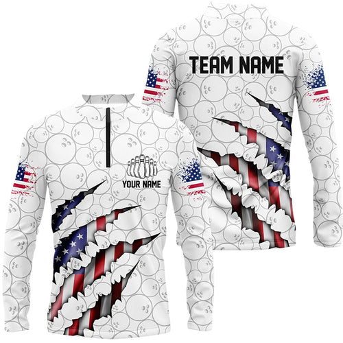 Custom Patriotic Long Sleeve Bowling Shirts For Men, American Flag Usa Bowling League Shirts IPHW5523