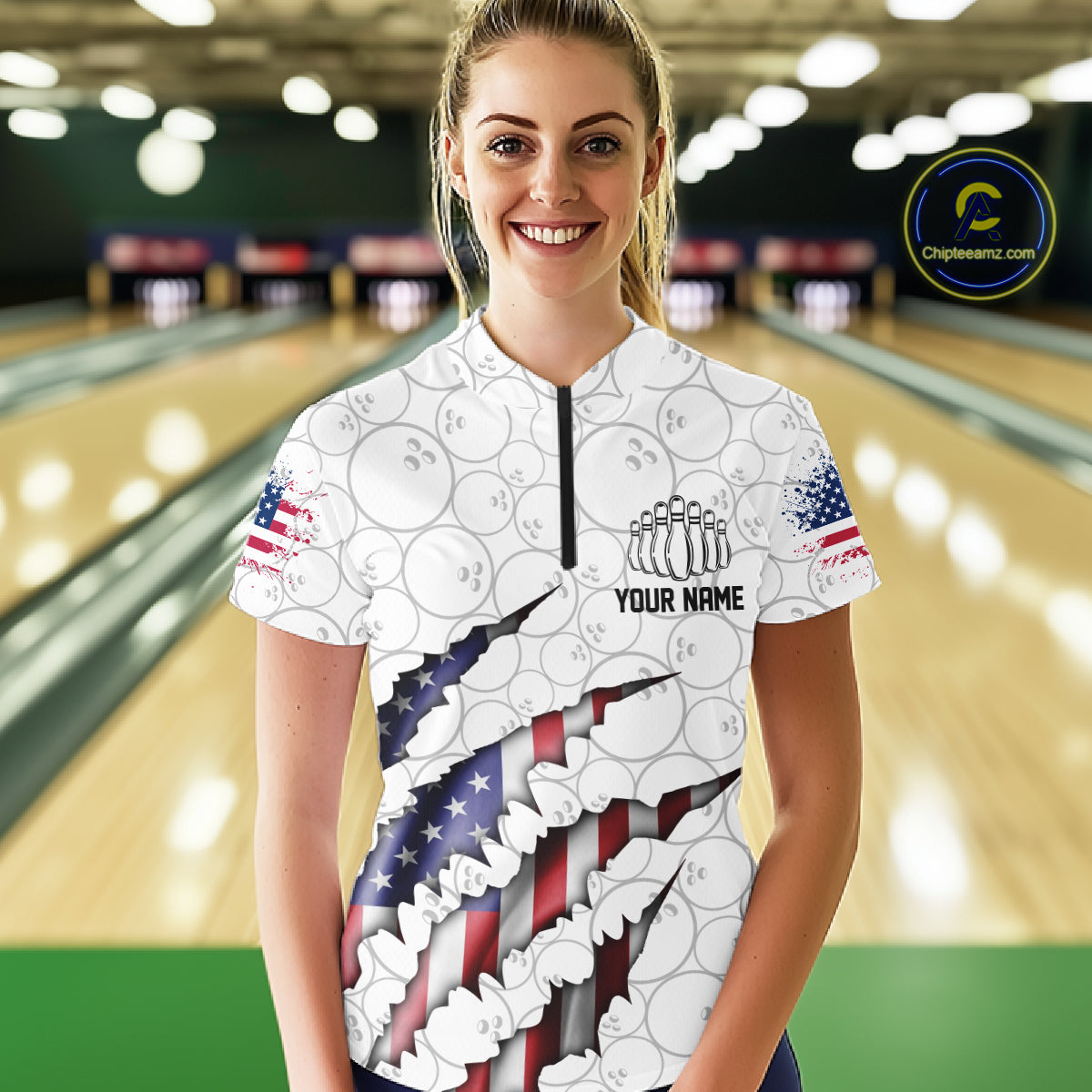 Personalized American Flag Bowling Team Shirts For Women Patriotic Bowling Gifts IPHW5523