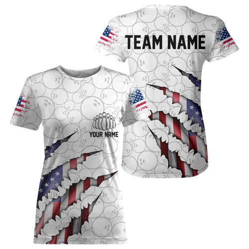 Personalized American Flag US Bowling Team T-Shirts For Women Patriotic Bowling Gifts IPHW5523