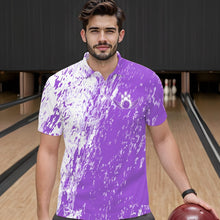 Load image into Gallery viewer, Personalized White And Purple Bowling Team Polo Shirts For Men, Bowling Tournament Outfits IPHW8744