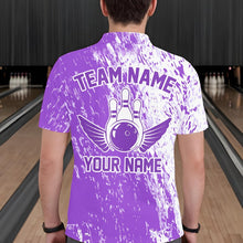 Load image into Gallery viewer, Personalized White And Purple Bowling Team Polo Shirts For Men, Bowling Tournament Outfits IPHW8744