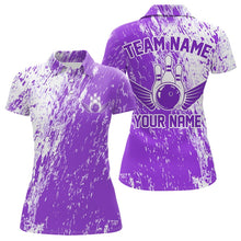 Load image into Gallery viewer, Personalized White And Purple Bowling Team Polo Shirt For Women, Bowling Tournament Outfits IPHW8744