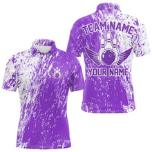 Load image into Gallery viewer, Personalized White And Purple Bowling Team Polo Shirts For Men, Bowling Tournament Outfits IPHW8744