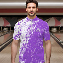 Load image into Gallery viewer, Personalized White And Purple Bowling Team Quarter-Zip Shirts For Men, Bowling Tournament Outfits IPHW8744