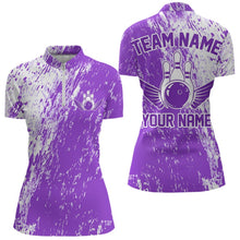 Load image into Gallery viewer, Personalized White And Purple Bowling Women Quarter-Zip Shirt, Bowling Tournament Outfits IPHW8744