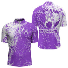 Load image into Gallery viewer, Personalized White And Purple Bowling Team Quarter-Zip Shirts For Men, Bowling Tournament Outfits IPHW8744