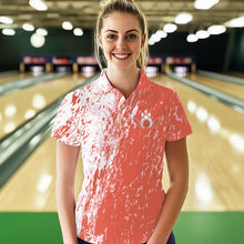 Load image into Gallery viewer, Personalized White And Orange Bowling Team Polo Shirt For Women, Bowling Tournament Outfits IPHW8745