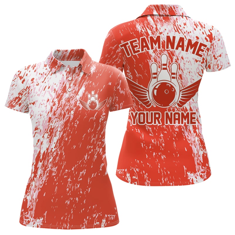 Personalized White And Orange Bowling Team Polo Shirt For Women, Bowling Tournament Outfits IPHW8745