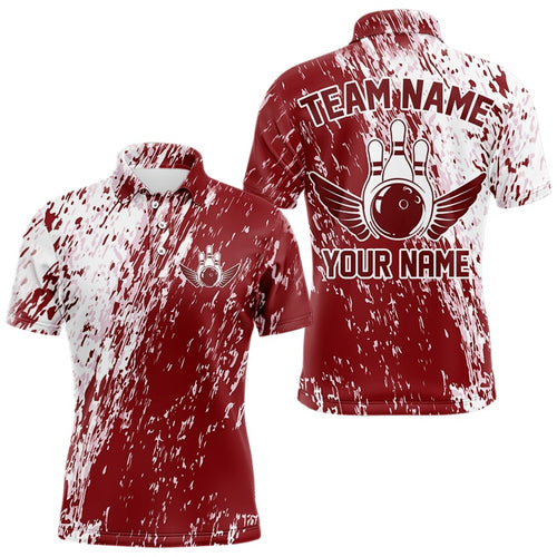 Personalized White And Brick Red Bowling Team Polo Shirts For Men, Bowling Tournament Outfits IPHW8746