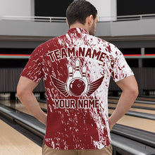 Load image into Gallery viewer, Personalized White And Brick Red Bowling Team Men Quarter-Zip Shirts, Bowling Tournament Outfits IPHW8746
