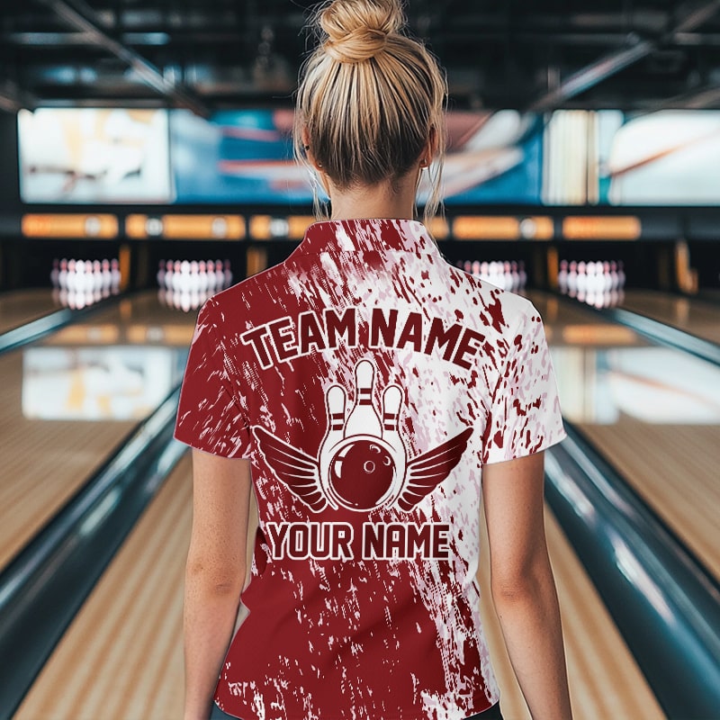 Custom White And Brick Red Bowling Quarter-Zip Shirts For Women, Bowling Tournament Outfits IPHW8746