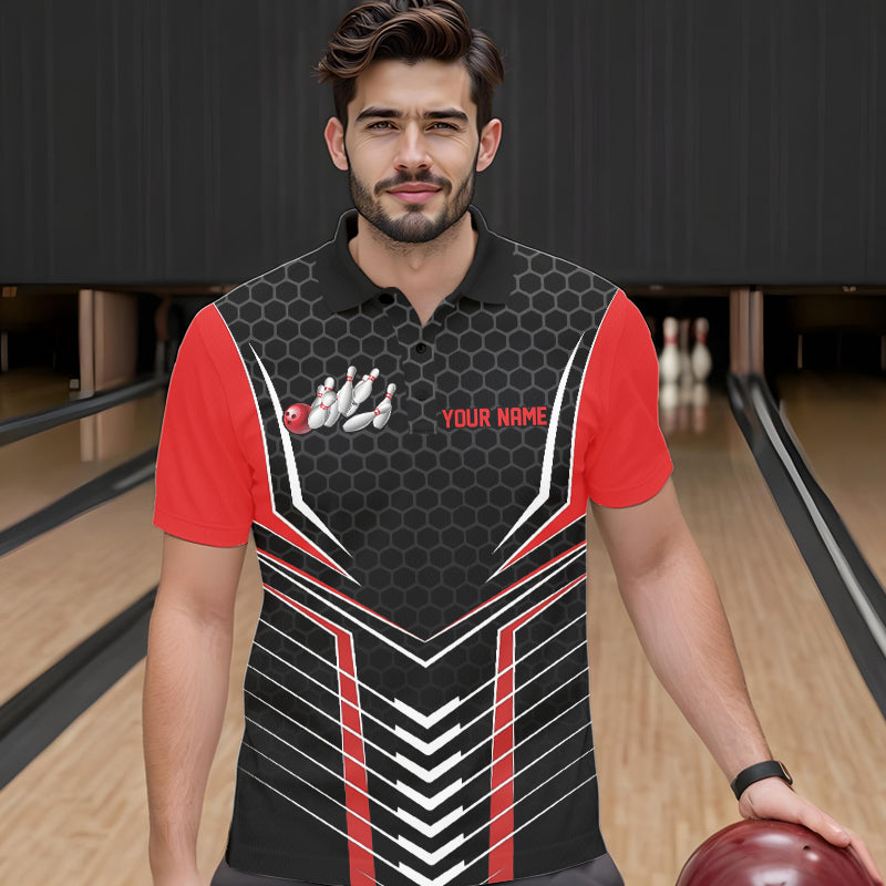Custom Black And Red Eagle Bowling Jerseys, Bowling Team Men Polo Shirts Bowlers Outfits IPHW8748