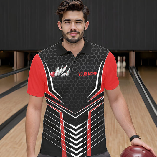 Custom Black And Red Eagle Bowling Jerseys, Bowling Team Men Polo Shirts Bowlers Outfits IPHW8748