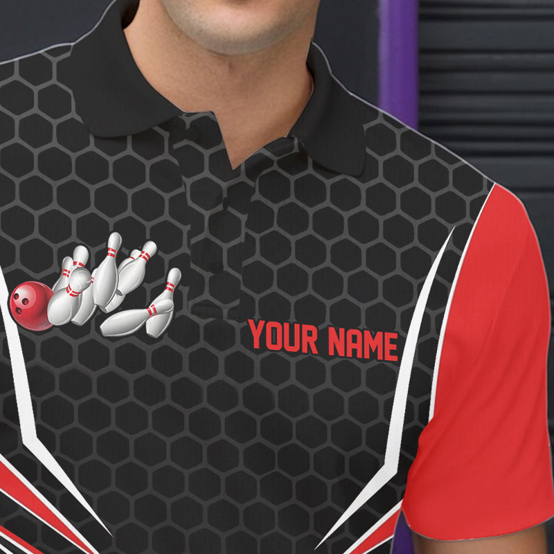 Custom Black And Red Eagle Bowling Jerseys, Bowling Team Men Polo Shirts Bowlers Outfits IPHW8748