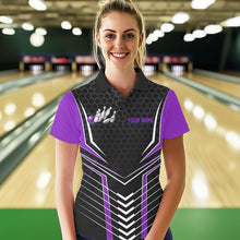 Load image into Gallery viewer, Custom Black And Purple Eagle Bowling Jerseys, Bowling Team Women Polo Shirt Bowlers Outfit IPHW8749