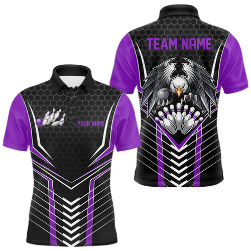 Custom Black And Purple Eagle Bowling Jerseys, Bowling Team Men Polo Shirts Bowlers Outfits IPHW8749