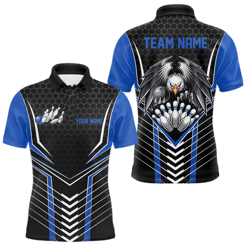 Custom Black And Blue Eagle Bowling Jerseys, Bowling Team Men Polo Shirts Bowlers Outfits IPHW8750