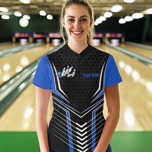 Load image into Gallery viewer, Custom Black And Blue Eagle Bowling Jerseys, Bowling Team Women Quarter-Zip Shirts IPHW8750