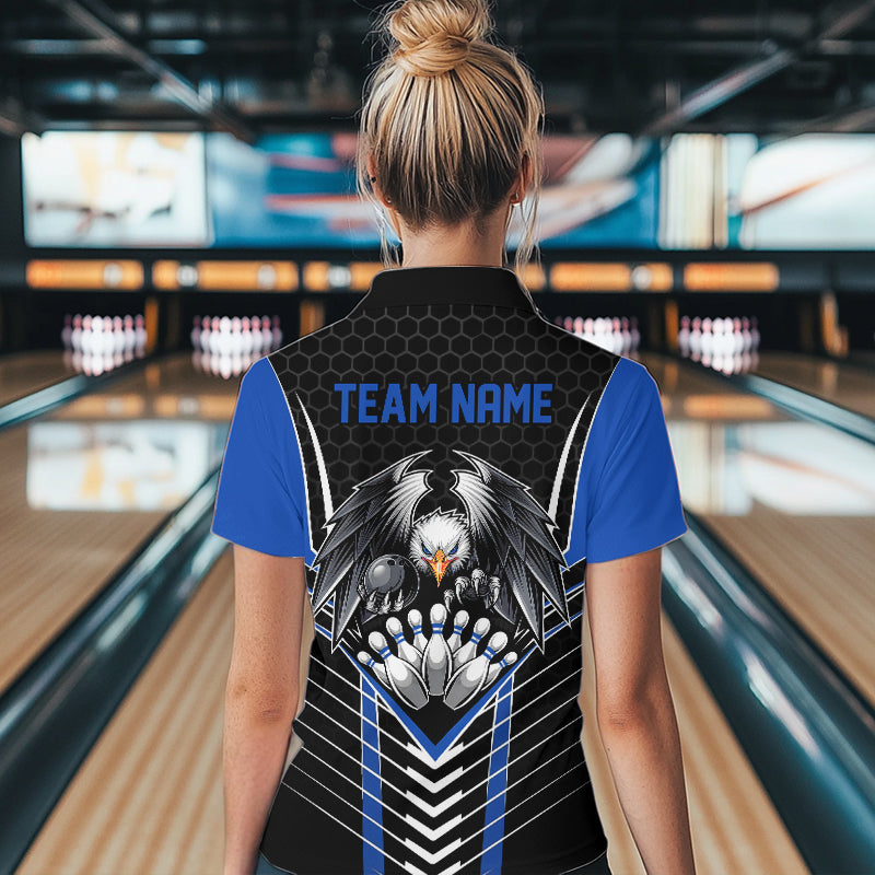 Custom Black And Blue Eagle Bowling Jerseys, Bowling Team Women Quarter-Zip Shirts IPHW8750