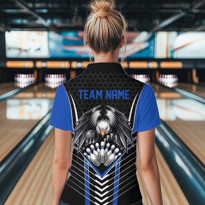 Custom Black And Blue Eagle Bowling Jerseys, Bowling Team Women Quarter-Zip Shirts IPHW8750