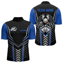 Load image into Gallery viewer, Custom Black And Blue Eagle Bowling Jerseys, Bowling Team Men Quarter-Zip Shirts Bowlers Outfits IPHW8750