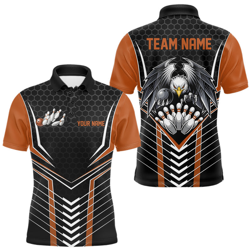 Custom Black And Orange Eagle Bowling Jerseys, Bowling Team Men Polo Shirts Bowlers Outfits IPHW8751
